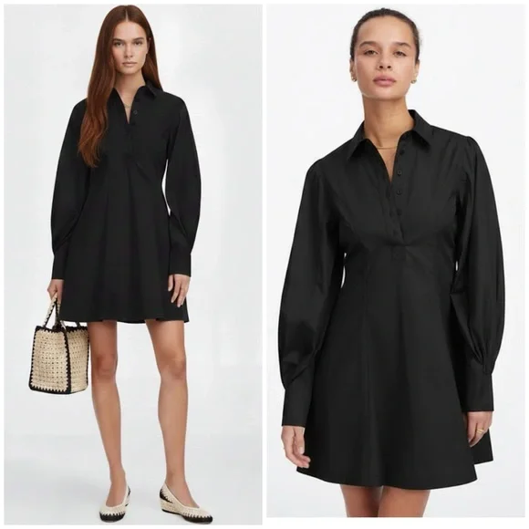 Madewell size 6 Seamed Long-Sleeve Mini Shirtdress in Poplin sz 6 - NV025 - Picture 1 of 9